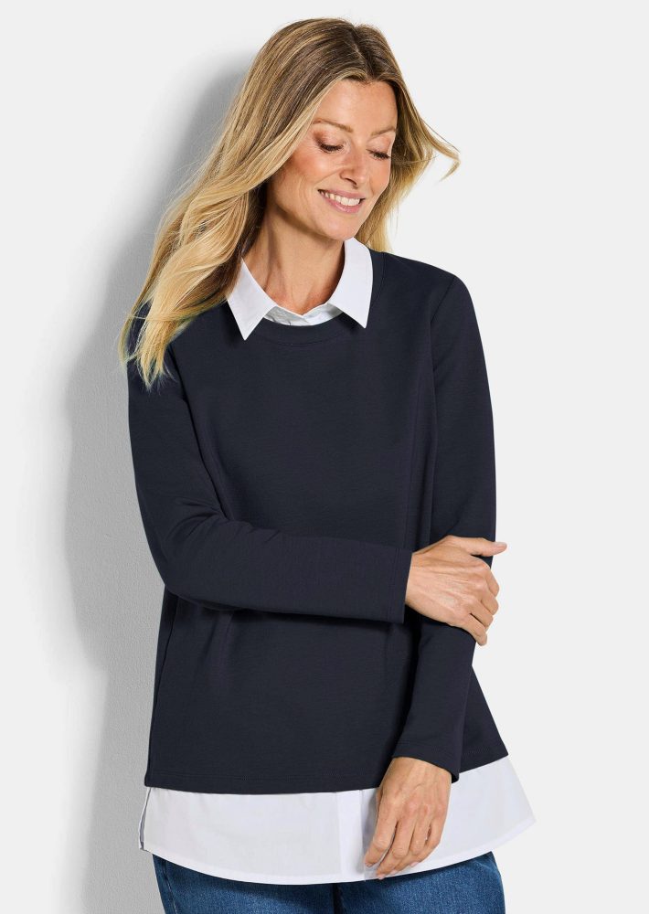 Sweatshirt in 2-in-1-Optik - marine / weiss - Gr. 19 von Goldner Fashion