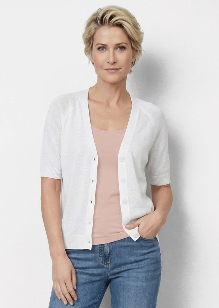 Strickjacke aus kühlem Bändchengarn - weiss - Gr. 19 von Goldner Fashion