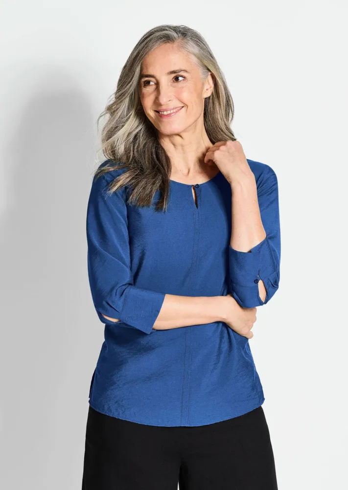 Rundhalsbluse aus strukturiertem Viskosemix - royalblau - Gr. 19 von Goldner Fashion