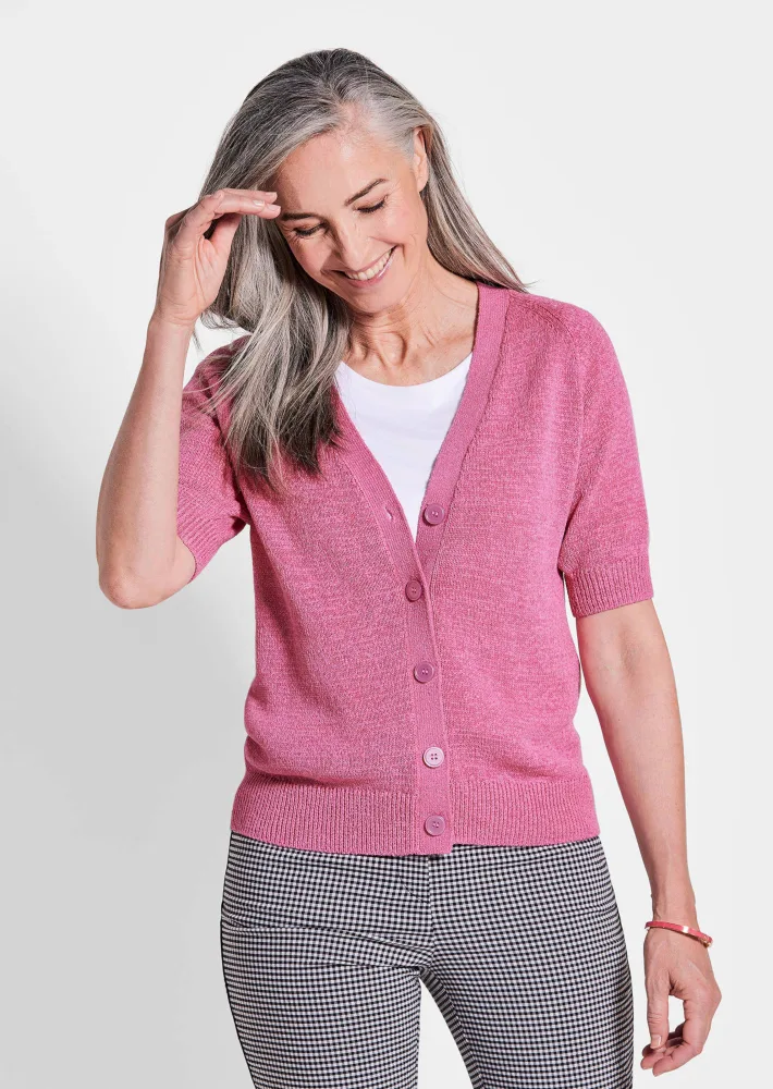Strickjacke aus kühlem Bändchengarn - pink - Gr. 22 von Goldner Fashion
