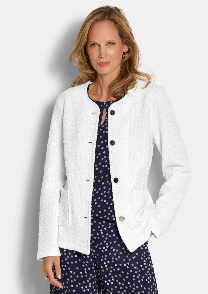Edler Blazer in Bouclé-Optik - weiss - Gr. 38 von Goldner Fashion