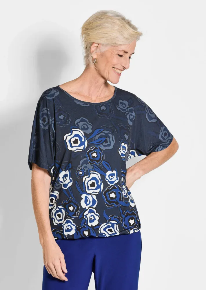 Druckshirt - marine / weiß / geblümt - Gr. 20 von Goldner Fashion