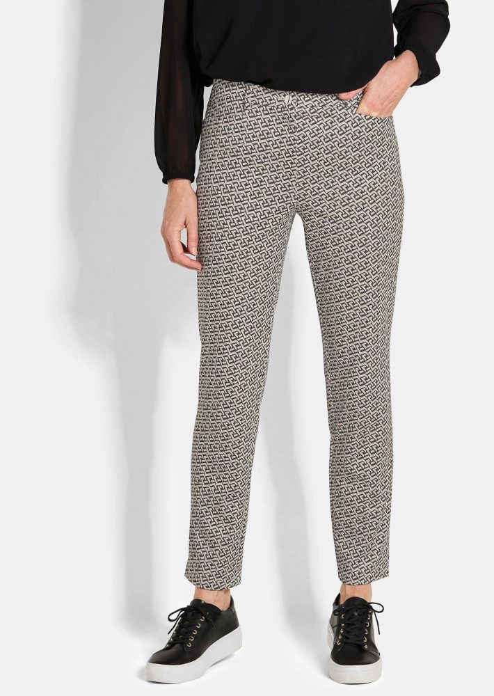 Druckhose LOUISA in Scuba-Qualität - schwarz / beige / gemustert - Gr. 42 von Goldner Fashion