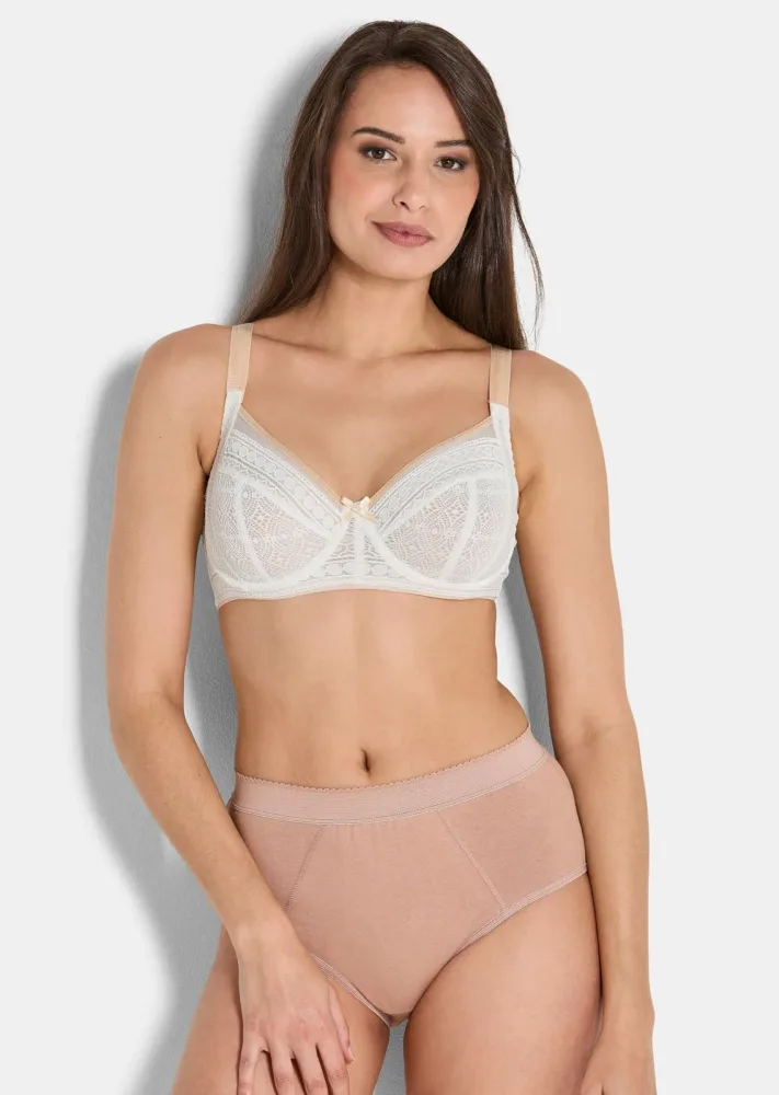 Bügel-BH mit Mesh und Spitze - champagner - Gr. 80 B von Goldner Fashion