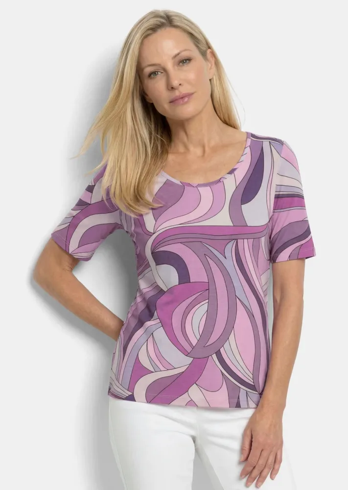 Viskoseshirt mit kunstvollem All-over-Print - flieder / gemustert - Gr. 22 von Goldner Fashion