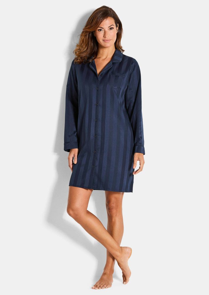 Satin-Nachthemd mit Streifen - marine - Gr. 48/50 von Goldner Fashion