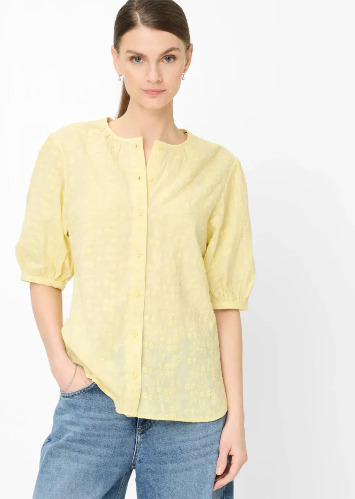 Baumwollbluse mit Blütenstickerei - gelb - Gr. 40 von Goldner Fashion