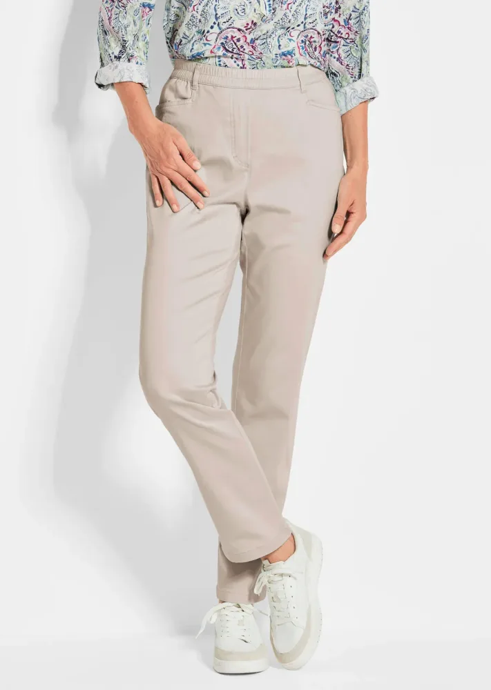 Schlupfhose LOUISA aus Baumwoll-Satin - beige - Gr. 42 von Goldner Fashion
