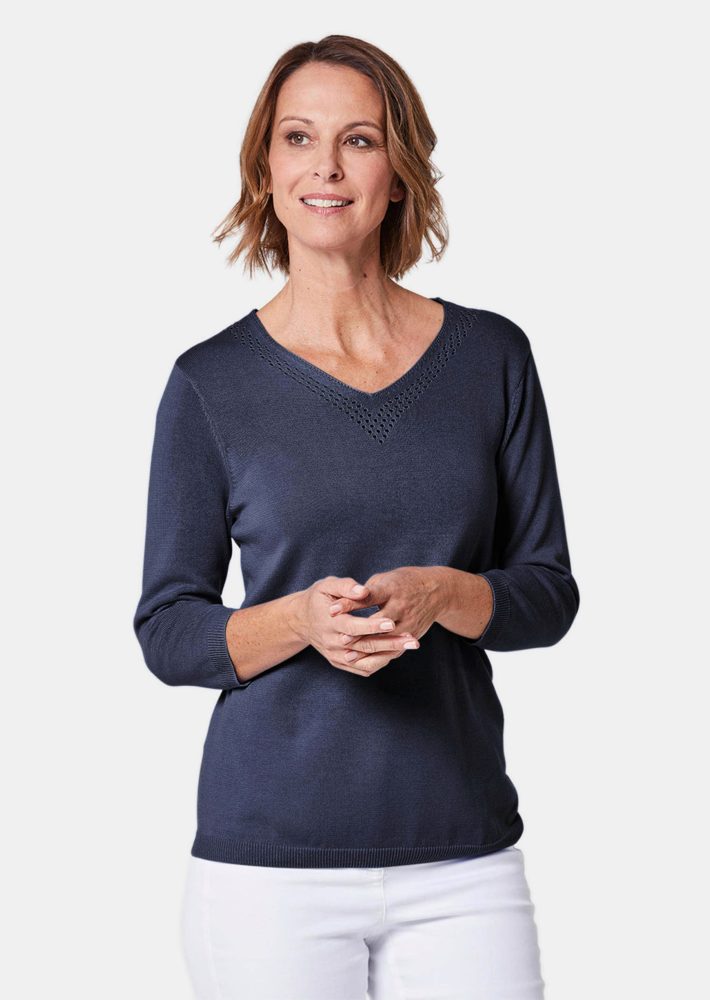 Unkomplizierter Pullover mit V-Ausschnitt - marine - Gr. 21 von Goldner Fashion