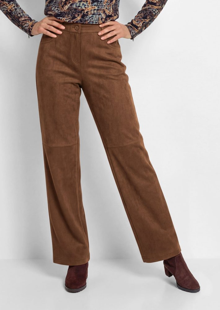 Ausgestellte Hose VERA in Veloursleder-Optik - camel - Gr. 27 von Goldner Fashion