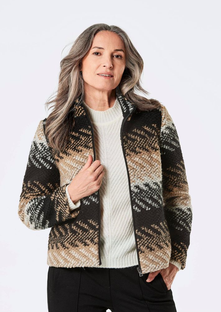 Wolljacke mit Jacquardmuster - schwarz / gemustert - Gr. 21 von Goldner Fashion