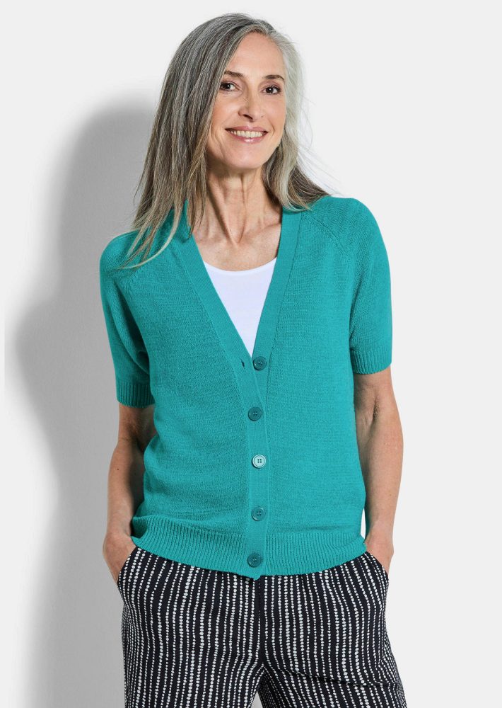 Strickjacke aus kühlem Bändchengarn - smaragd - Gr. 20 von Goldner Fashion