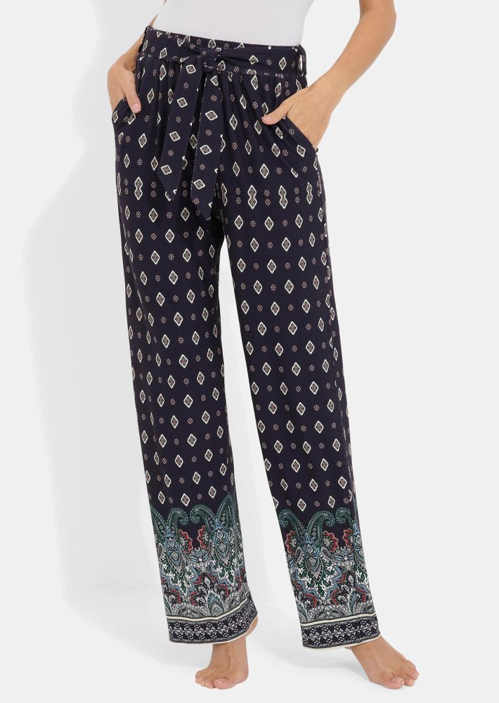 Freizeithose mit Schlupfbund und Stoffgürtel - dunkelblau / gemustert - Gr. 25 von Goldner Fashion