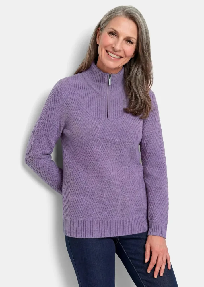 Strickpullover mit Troyer-Kragen - lila / méliert - Gr. 20 von Goldner Fashion