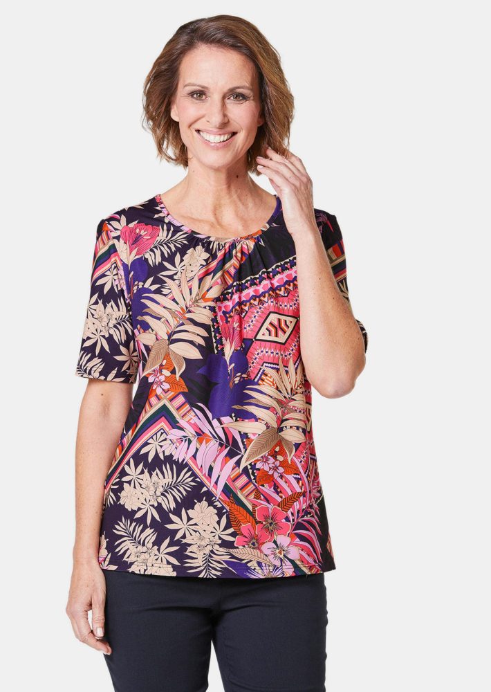 Stretchbequemes Shirt mit extravagantem Druck - pink / gemustert - Gr. 20 von Goldner Fashion
