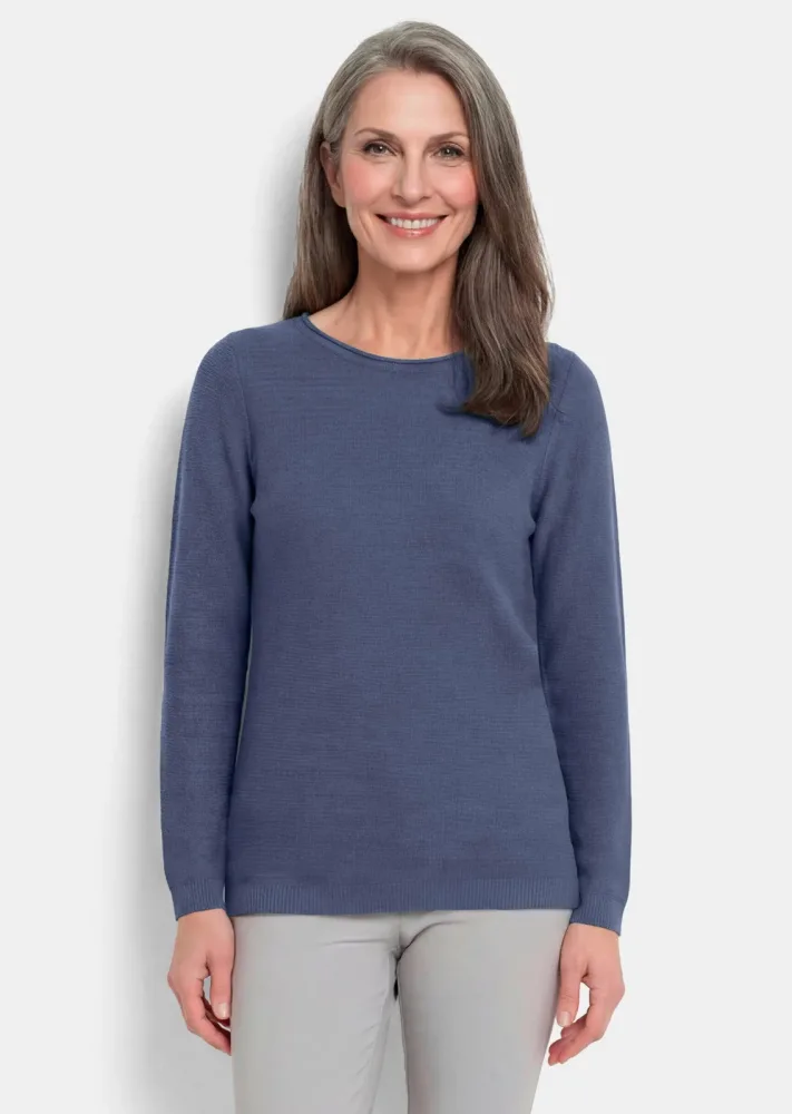 Feiner Strickpullover mit U-Boot-Ausschnitt - rauchblau - Gr. 50 von Goldner Fashion