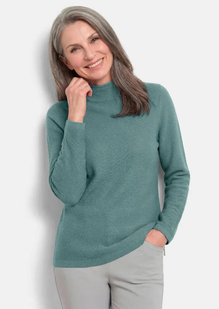 Feiner Strickpullover mit Stehkragen - graugrün - Gr. 19 von Goldner Fashion