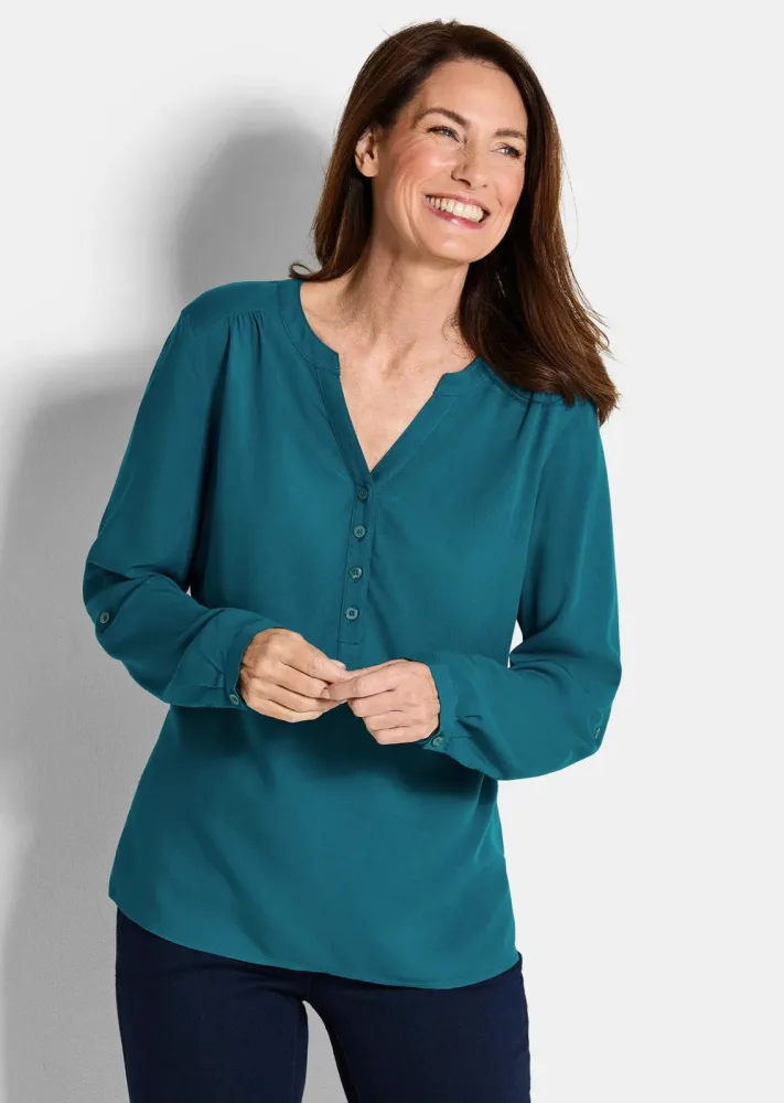 Bluse aus reiner Viskose - petrol - Gr. 21 von Goldner Fashion
