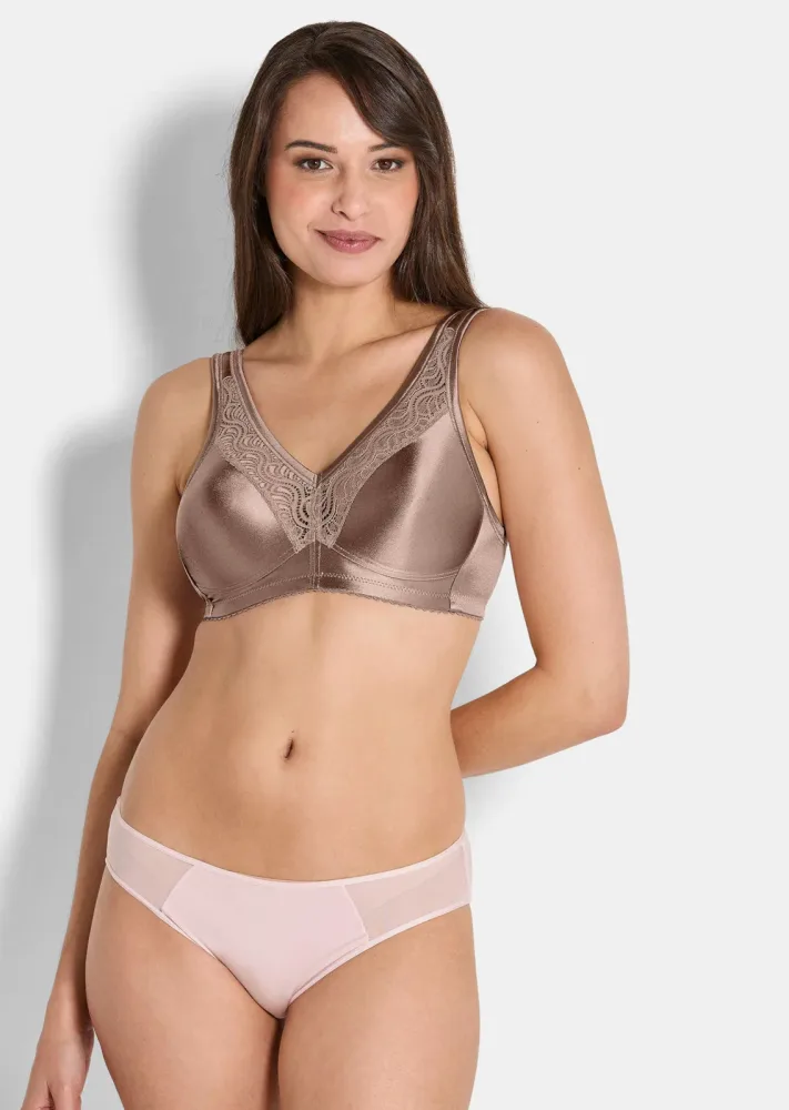 BH ohne Bügel in edler Satin-Optik - taupe - Gr. 80 E von Goldner Fashion