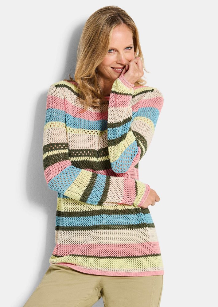 Ringelpullover mit Lochmuster - bunt / gemustert - Gr. 42 von Goldner Fashion