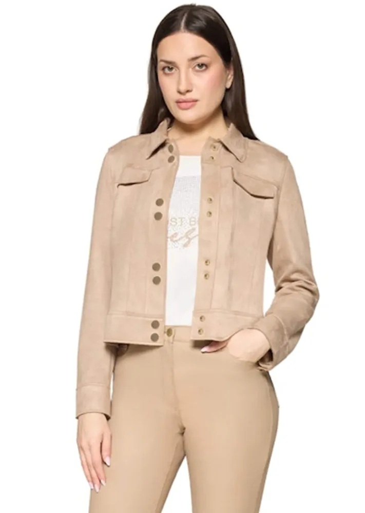 Kurzjacke in Veloursleder-Optik - beige - Gr. 44 von Goldner Fashion