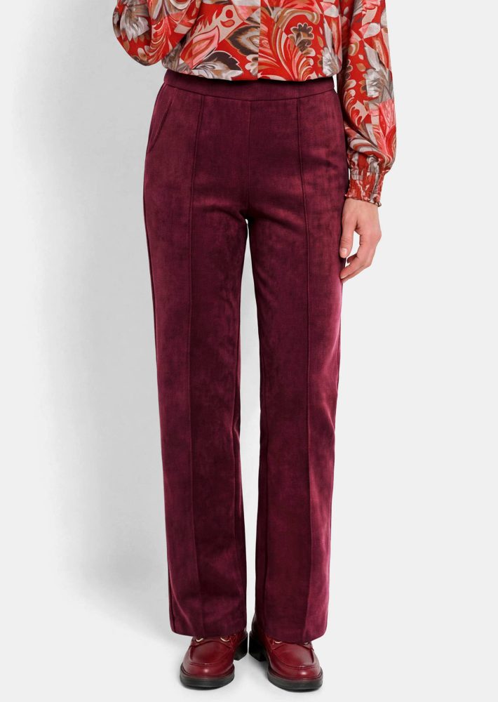 Weite Hose VERA in Veloursleder-Optik - bordeaux - Gr. 26 von Goldner Fashion