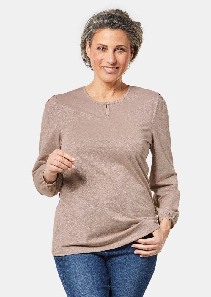 Besonderes T-Shirt mit metallisiertem Effektgarn - beige - Gr. 22 von Goldner Fashion