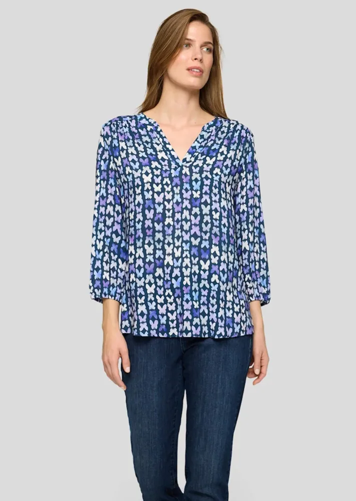 Schlupfbluse aus reiner Viskose - blau / lila - Gr. 44 von Goldner Fashion