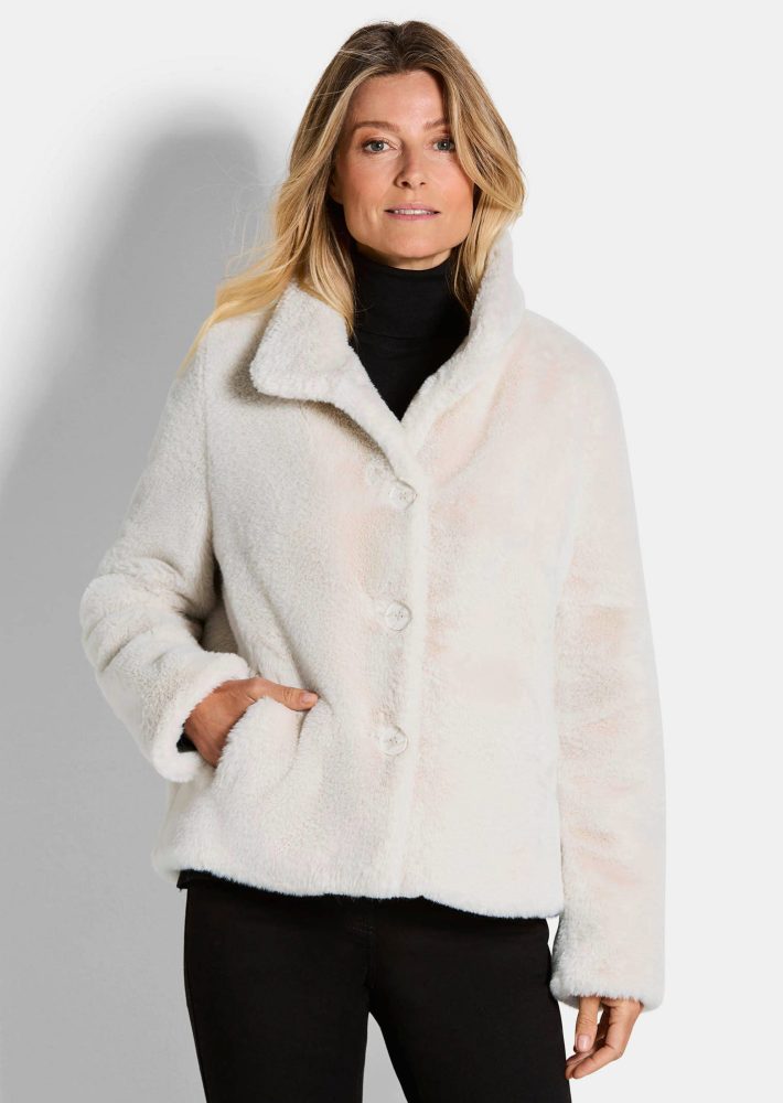 Teddyjacke mit Stehkragen - beige - Gr. 46 von Goldner Fashion