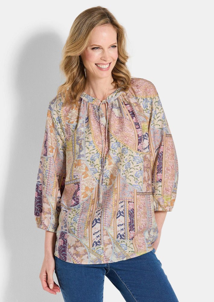 Luftige Bluse mit Viskose - stein / gemustert - Gr. 22 von Goldner Fashion