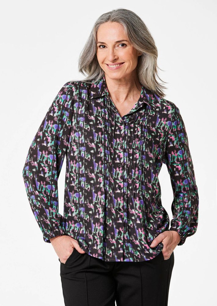 Druckbluse mit Minimalmuster - schwarz / gemustert - Gr. 44 von Goldner Fashion