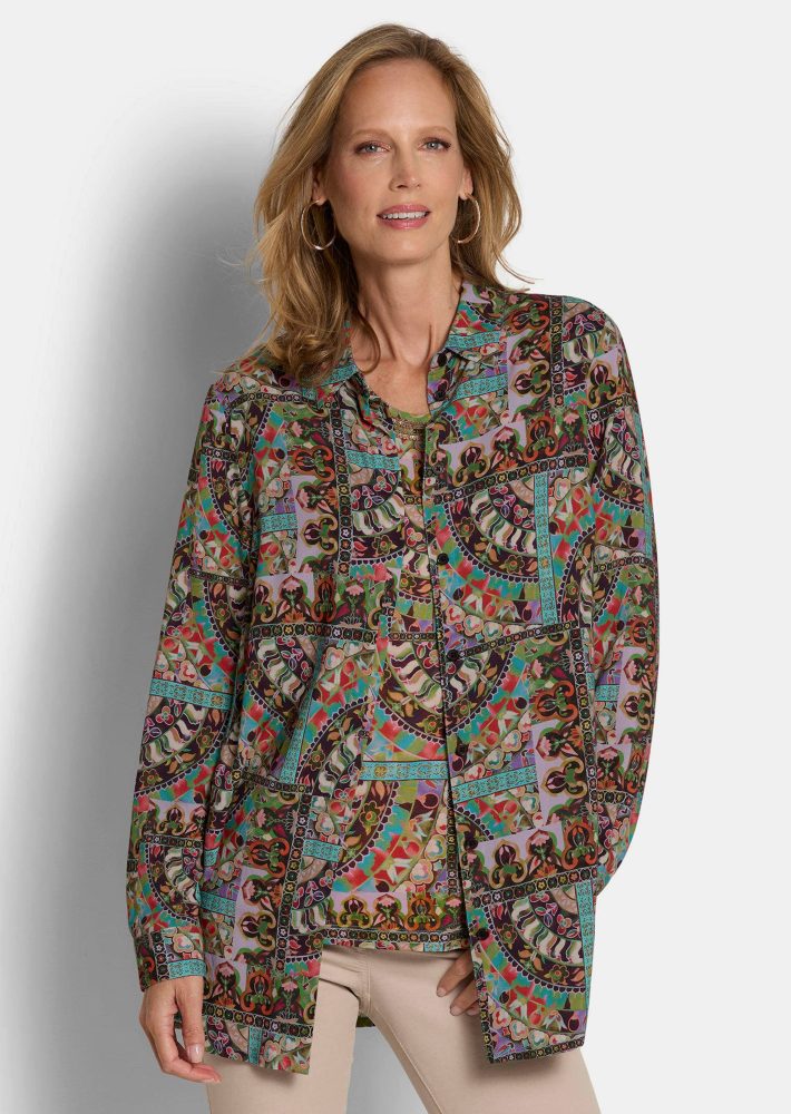 Länger geschnittene Bluse aus reiner Viskose - bunt / gemustert - Gr. 20 von Goldner Fashion