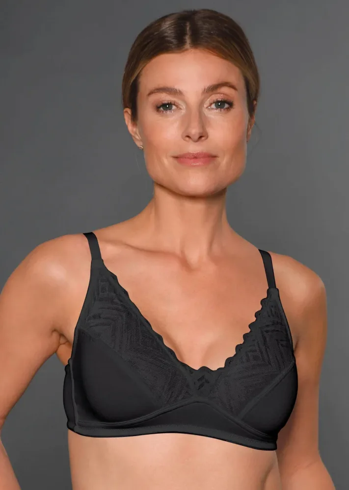 Bügelloser Soft-BH mit Spitze - schwarz - Gr. 80 D von Goldner Fashion