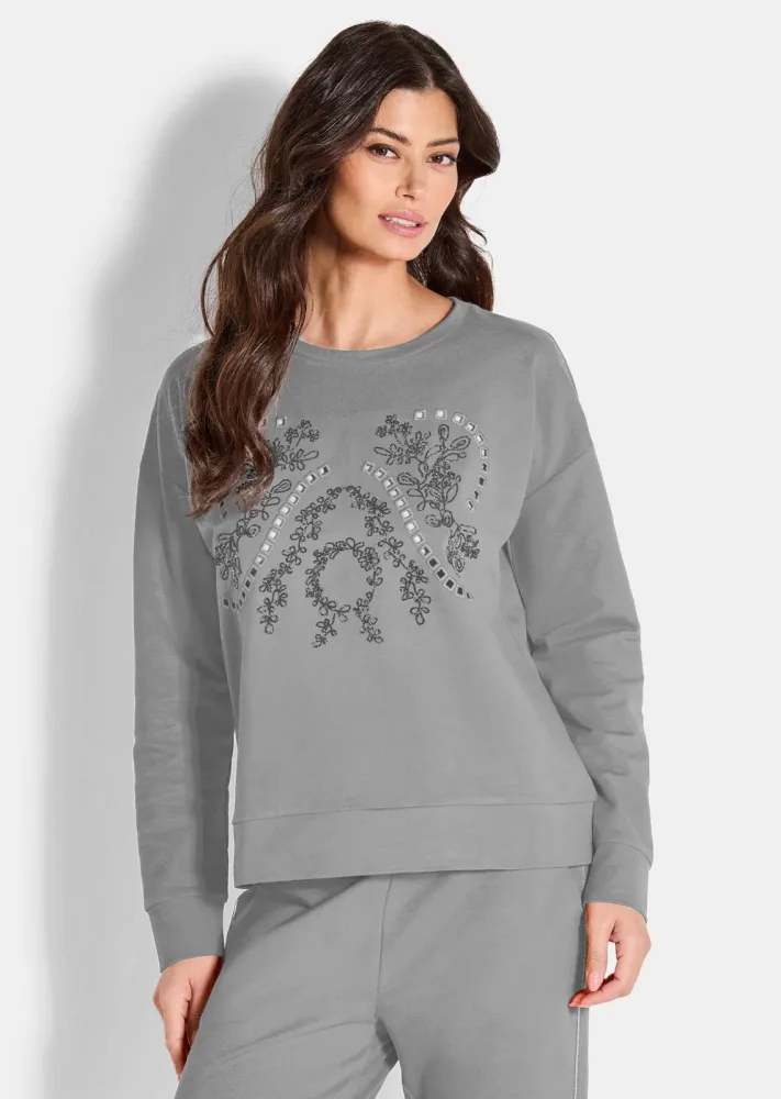 Sweatshirt mit femininer Stickerei - grau - Gr. 20 von Goldner Fashion