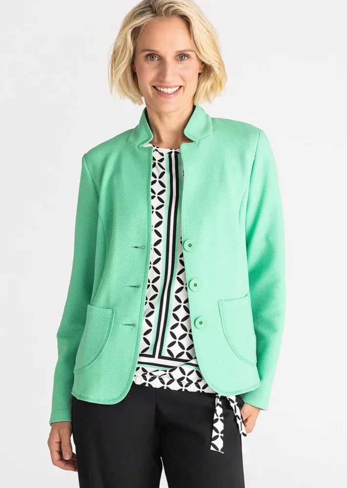 Jersey-Blazer mit kleinem Stehkragen - grün - Gr. 40 von Goldner Fashion