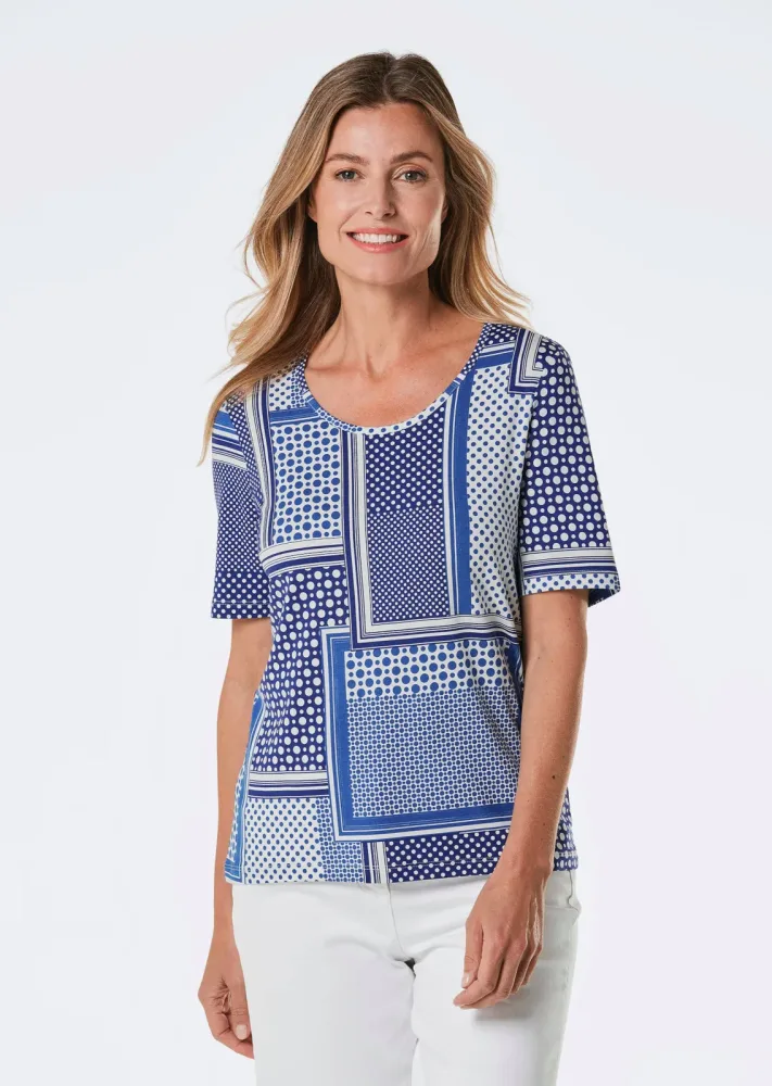 Druckshirt - blau / weiss / gemustert - Gr. 19 von Goldner Fashion