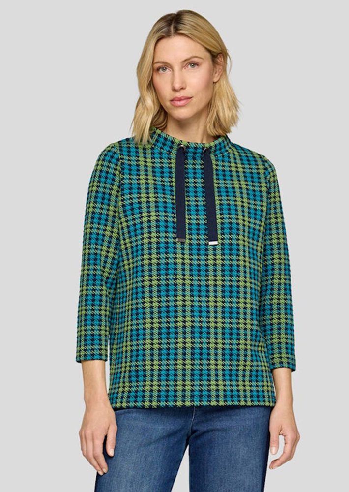 Sweatshirt mit Hahnentrittmuster - blau / türkis / grün - Gr. 42 von Goldner Fashion