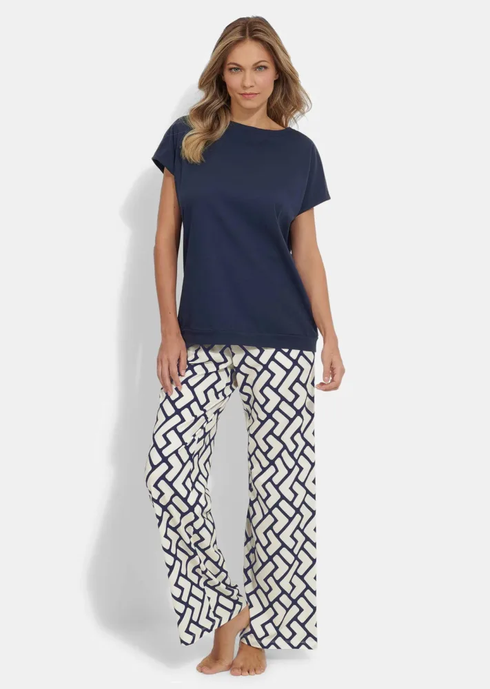 Pyjama aus Baumwolle und Modal - marine / beige / gemustert - Gr. 38 von Goldner Fashion