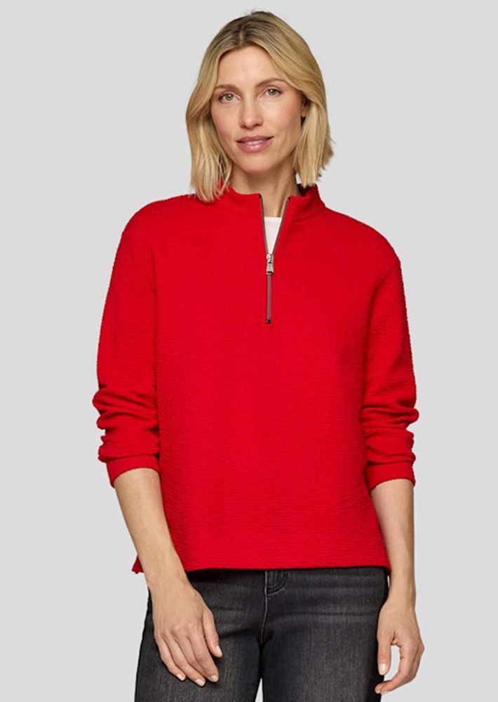 Strukturiertes Shirt mit Troyer-Kragen - rot / beige - Gr. 42 von Goldner Fashion