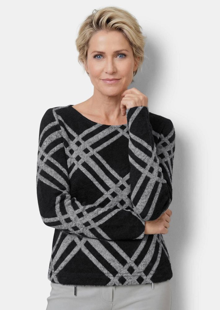 Sweatshirt aus pflegeleichtem Jersey - schwarz / grau / gemustert - Gr. 25 von Goldner Fashion