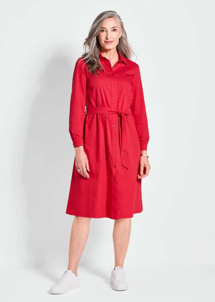 Hemdblusenkleid mit Bindegürtel - rot - Gr. 22 von Goldner Fashion