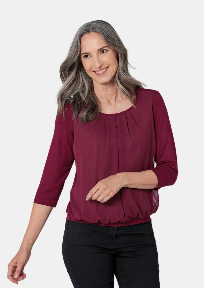 Gepflegtes Shirt in eleganter Blusen-Optik - bordeaux - Gr. 20 von Goldner Fashion
