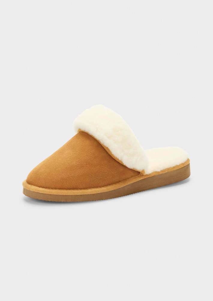 Pantoffeln aus Lammfell - cognac - Gr. 37 von Goldner Fashion