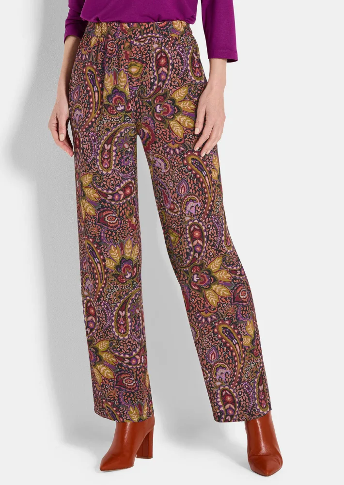 Palazzohose VERA aus reiner Viskose - orange / schwarz / gemustert - Gr. 19 von Goldner Fashion
