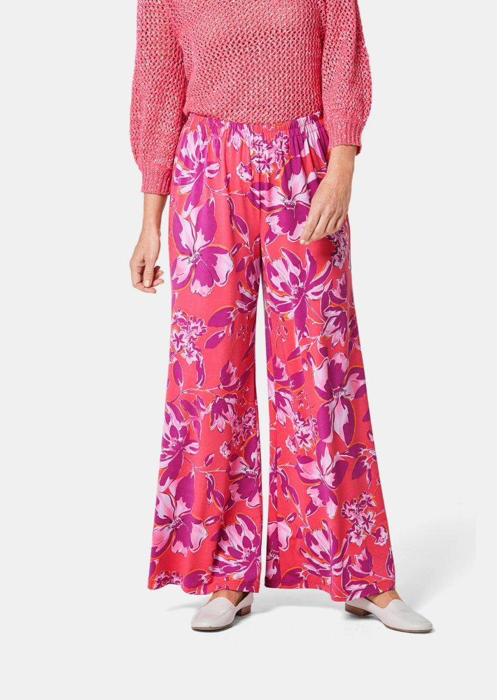 Palazzo-Hose mit sommerlichem Druck - pink / orange / geblümt - Gr. 19 von Goldner Fashion