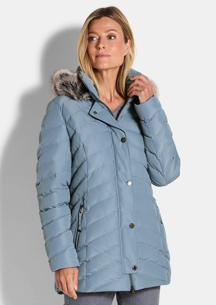 Steppjacke mit abnehmbarer Webpelz-Kapuze - hellblau - Gr. 38 von Goldner Fashion