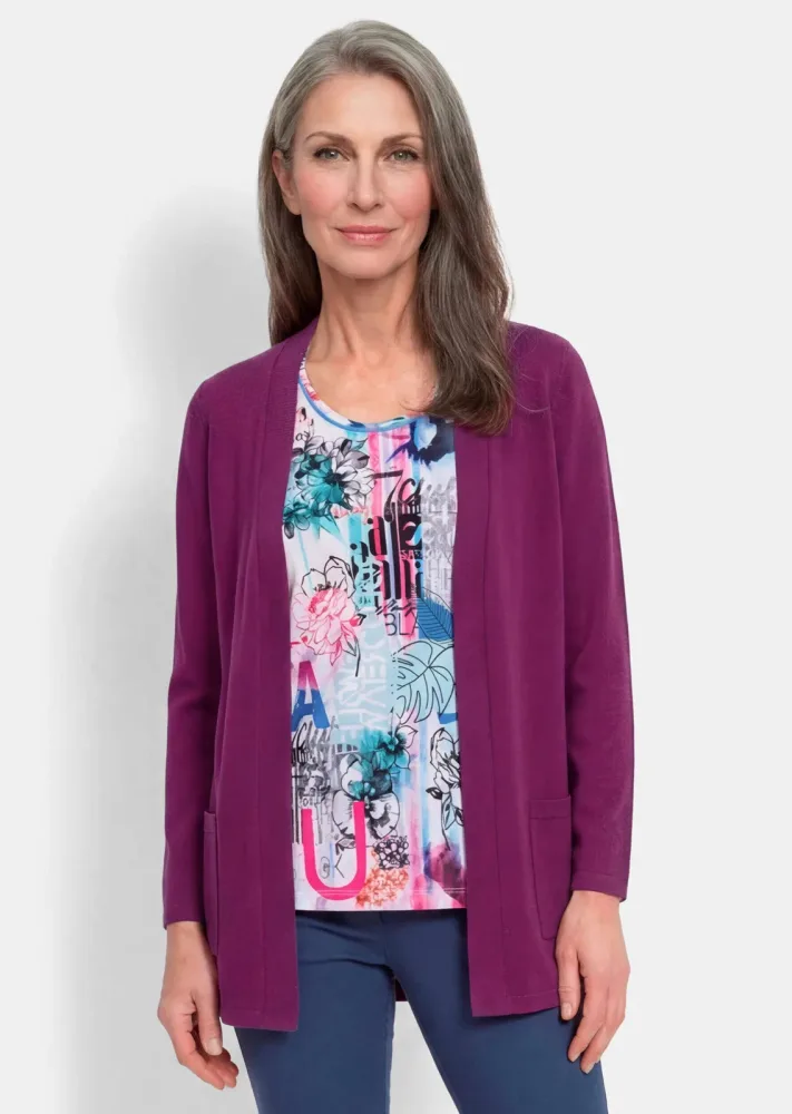 Verschlussloser Cardigan aus COTTAMIRA - beere - Gr. 21 von Goldner Fashion