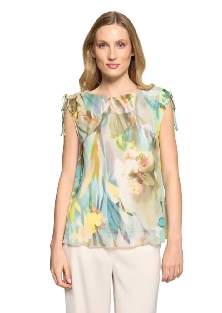 Mesh-Shirt mit geraffter Schulternaht - bunt / gemustert - Gr. 38 von Goldner Fashion