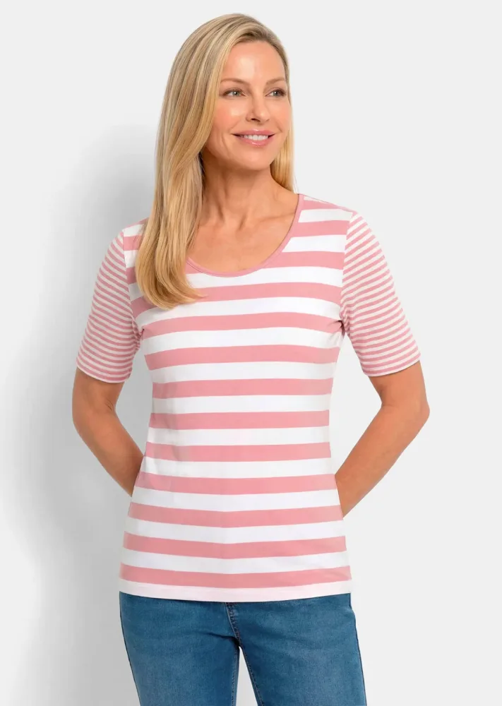 Streifenshirt aus softer Baumwollmischung - rosé / weiss / geringelt - Gr. 44 von Goldner Fashion