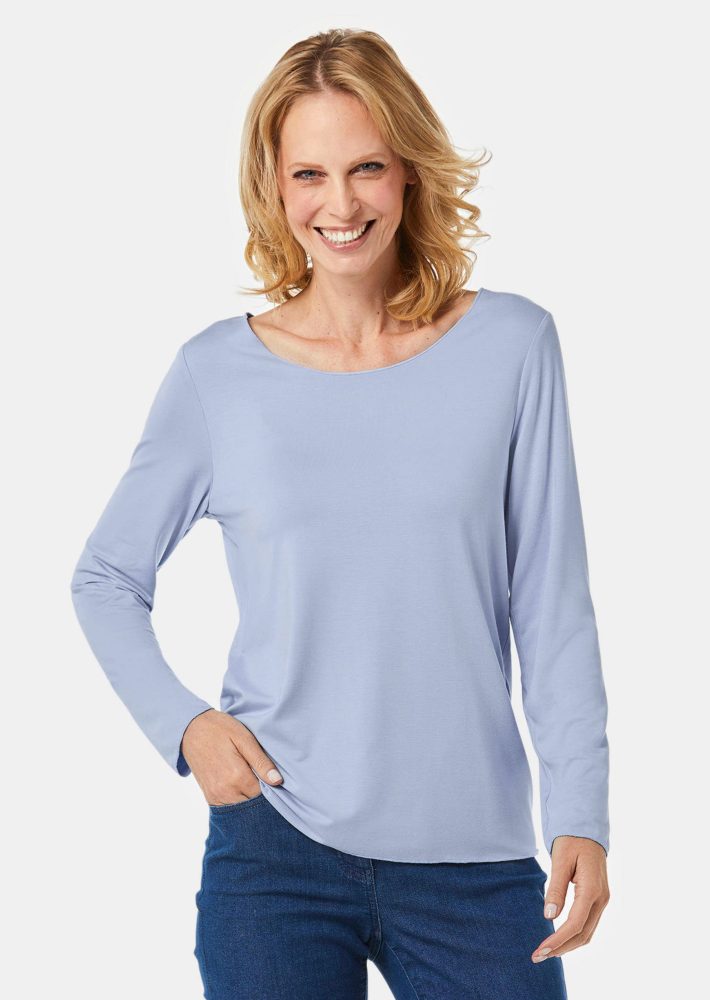 Kombistarkes Langarmshirt mit tonaler Zierkante - hellblau - Gr. 23 von Goldner Fashion